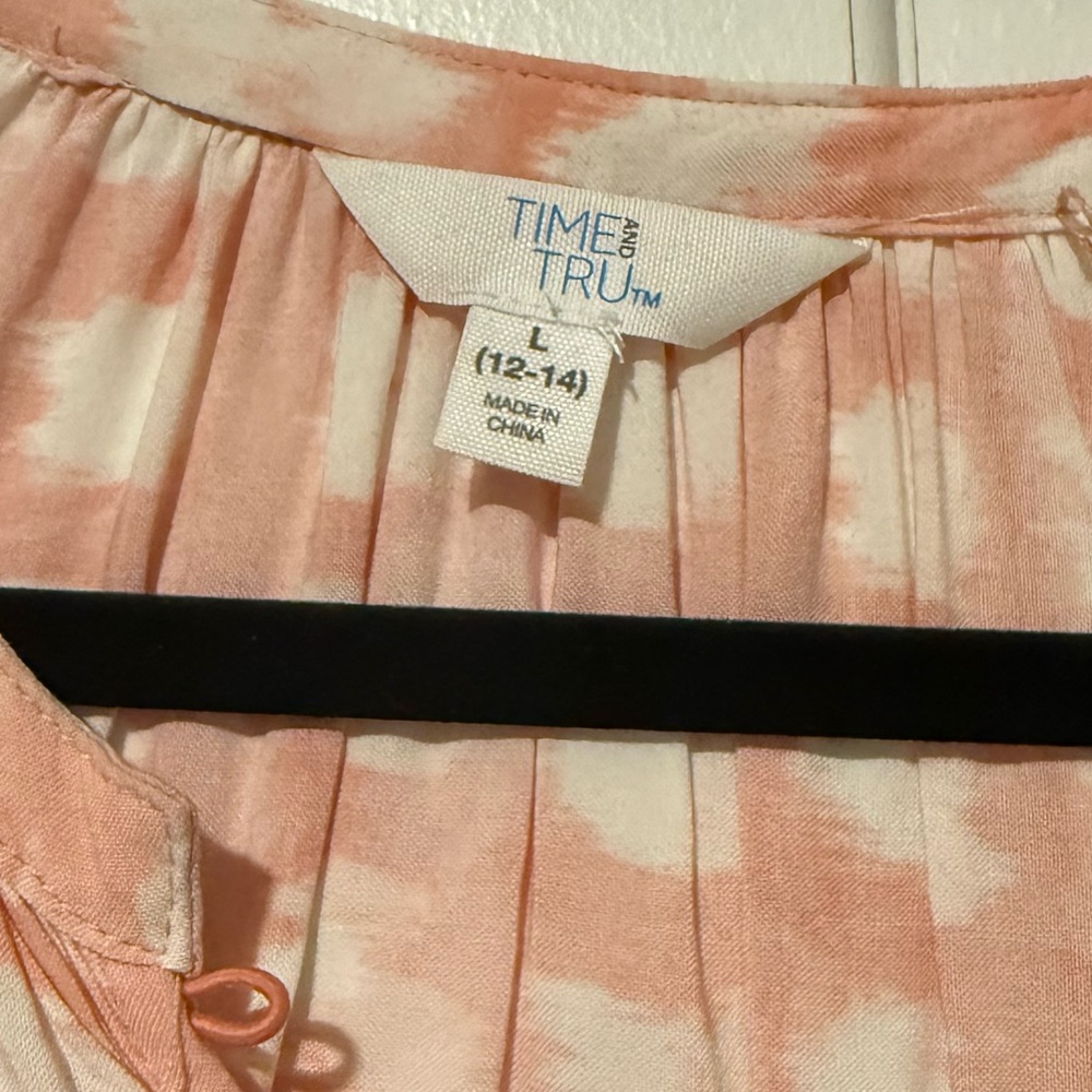 Pink White Printed Peasant Dress Women’s Large - Picture 2 of 4